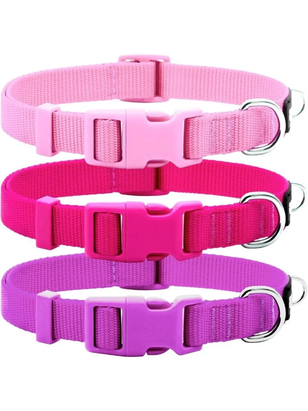 3-Pack Soft Nylon Dog Collars for Large Dogs | Quick Release, Adjustable, Pink